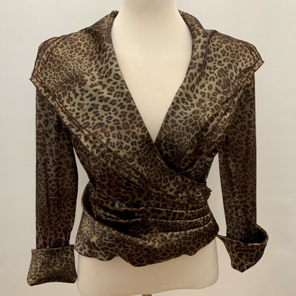 Women's Top Small Brown Animal‎ Print Zipper on Back